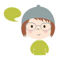 cute little girl with bubble speech isolated on white