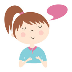 cute girl with bubble speech isolated on white