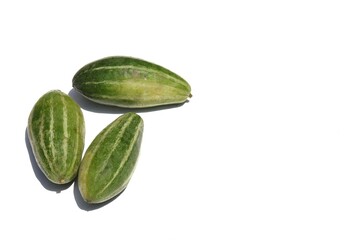 Pointed Gourd or Green Potato Isolated on White Background with Copy Space, Also Known as Trichosanthes Dioica or Parval