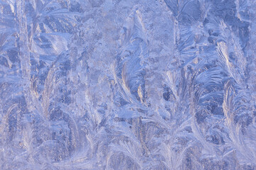 Beautiful Closeup Winter Window Pane Coated Shiny Icy Frost Patterns