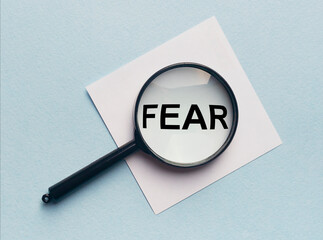 Word fear researched through magnifier or lens