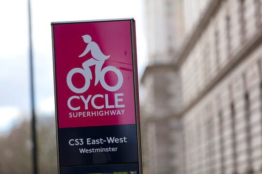 Westminster, London, UK, February 7th 2019, Sign for the Cycle Superhighway