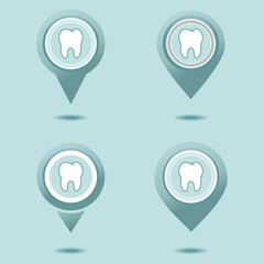 Map pointer with tooth icon. Dentist pin location. IIlustration vector