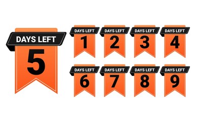 Set of Number of days left badge for sale, promotion or retail. Days left countdown. Illustration vector