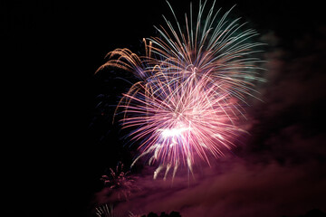 Fireworks also display pyrotechnics in a black night sky, magnificent rainbow colors. Germany.