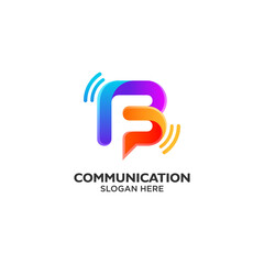 colorful letter B and letter F for technology logo design