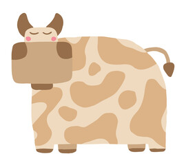 Brown Christmas bull 2021. Cute childish illustration - cow. Isolated animal on a white background.