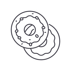 Donut concept icon, linear isolated illustration, thin line vector, web design sign, outline concept symbol with editable stroke on white background.