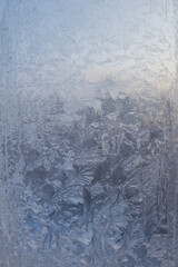 Beautiful Closeup Winter Window Pane Coated Shiny Icy Frost Patterns