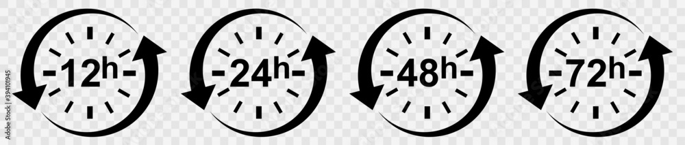 Poster clock with arrow circle vector icon set. work time. delivery service time icons. time symbol isolate