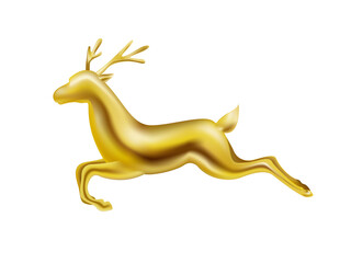 Christmas background with a golden reindeer in a realistic style. Premium vector illustration.