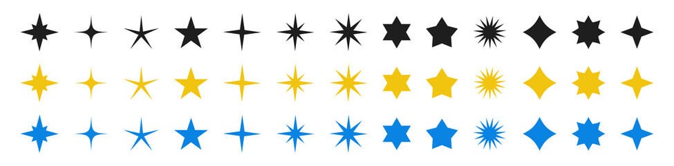 Star icon set. Twinkling stars collection. Sparkles, shining burst vector elements. Symbols star isolated on white background.