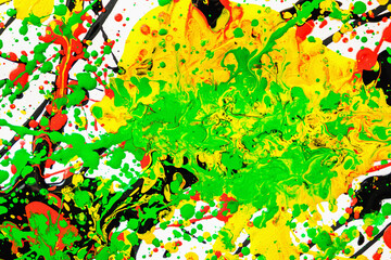 Obraz na płótnie Canvas Abstract expression colorful splash background. mix color. bright Watercolor background illustration. dripping technique. blue and black and white and red and yellow and green and orange.
