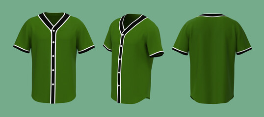 Baseball t-Shirt mockup in front, side and back views, 3d illustration, 3d rendering