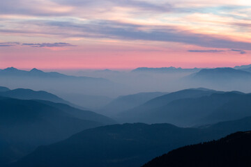 Fototapeta na wymiar Sunset on Fiemme Valley, Trentino, Italy