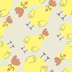 Fototapeta premium Seamless background with chicken. Decorative wallpaper for the nursery in the Scandinavian style. Vector. Suitable for children's clothing, interior design, packaging, printing.