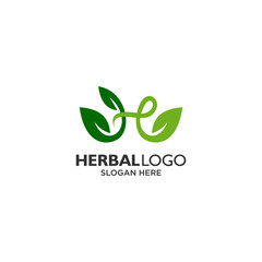 letter H and leaf for farm and hidroponic logo design