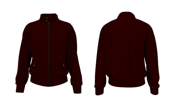 Harrington Jacket Mockup Front And Back Views, 3d Illustration, 3d Rendering