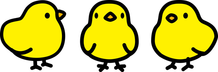 丸みを帯びたシルエットひよこ横正面ななめ3方向セット © ナナメニコ