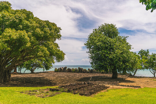 Taputapuatea marae temple, french polynesia, stone sacred site Raiatea island