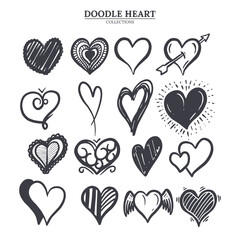 Doodle heart icons set, hand drawn vector illustrations.