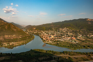 view of the city in the mountains and the confluence of rivers
