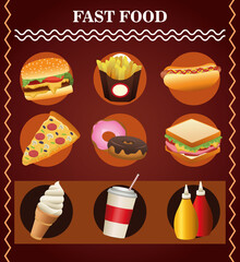 bundle of nine delicious fast food menu and lettering