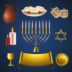 bundle of happy hanukkah celebration icons