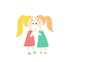 two girls in love holding hands looking into each other's eyes LGBT couple of two beautiful girls