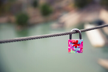 Love padlock on a bridge of Valencia (Spain)