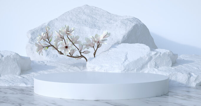 3d rendering of Podium stone and Plant.