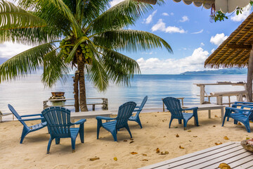 beach chairs and umbrellas on the beach