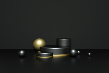 3D rendering of a black geometric background for commercial advertising
