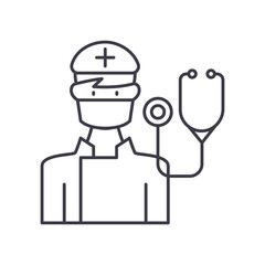 Doctor icon, linear isolated illustration, thin line vector, web design sign, outline concept symbol with editable stroke on white background.