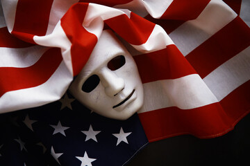 Flapping flag USA with wave. American flag for Memorial Day or 4th of July. Closeup of American...