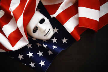 Flapping flag USA with wave. American flag for Memorial Day or 4th of July. Closeup of American...