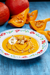 pumpkin cream soup with croutons