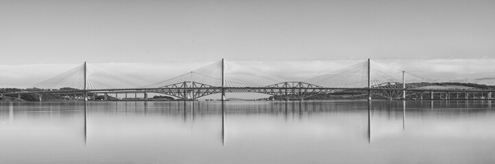 Bridges over Firth of Forth, Scotland - monochrome