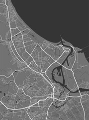 Urban city map of Gdansk. Vector poster. Grayscale street map.