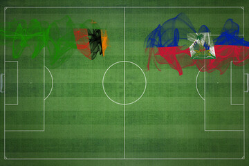 Zambia vs Haiti Soccer Match, national colors, national flags, soccer field, football game, Copy...