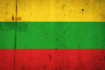 Lithuania flag on a concrete wall. Flags.