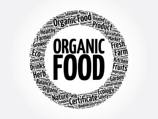 Organic Food word cloud collage, concept background
