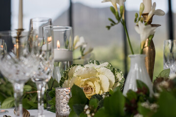 wedding bouquet and glasses