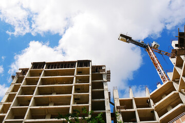 Construction site background. Crane near building. Industrial bacground.