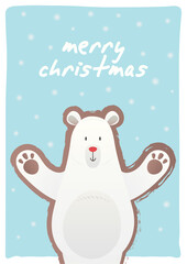 christmas greetings card template with cute polar bear. christmas festive texture greetings card background. winter holiday background.