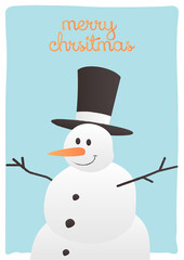 christmas greetings card template with funny snowman and hat. christmas festive texture greetings card background. winter holiday background.