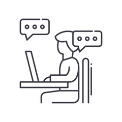 Distance work icon, linear isolated illustration, thin line vector, web design sign, outline concept symbol with editable stroke on white background.