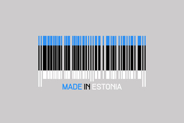Made in Estonia. Barcode in the form of the flag of Estonia. Isolated on a gray background.