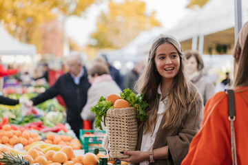 two friends shop at the market