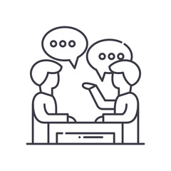 Discussion icon, linear isolated illustration, thin line vector, web design sign, outline concept symbol with editable stroke on white background.